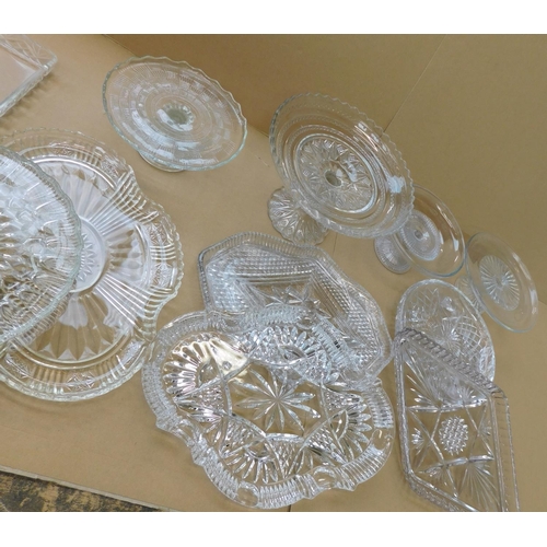 80 - Large collection of glass and cut glass including pedestal cake stands and shaped plates