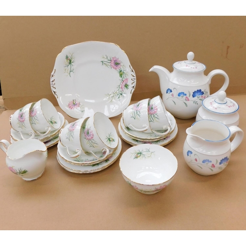 90 - Vintage Adderley bone china tea set inc Royal Doulton expressions teapot, sugar bowl & jug