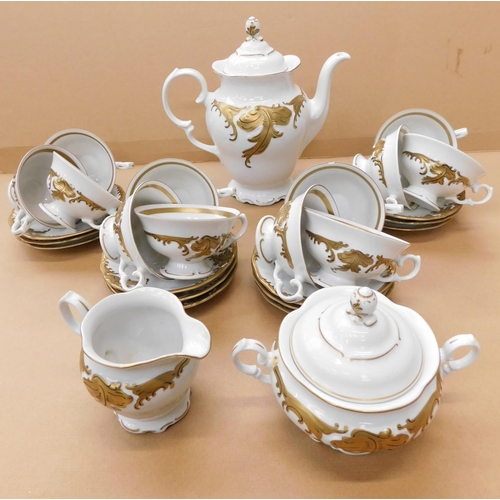 93 - Walbrazych porcelain Polish coffee set-12 cups & saucers, coffee pot & cream jug (slight chips)