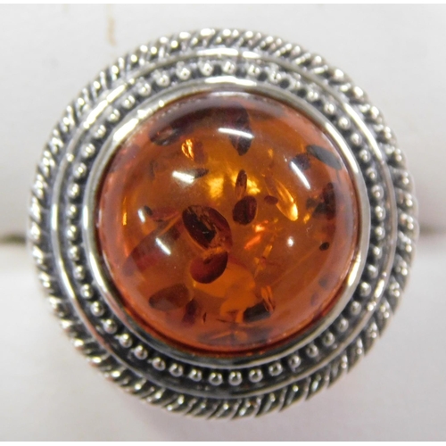 101 - Silver and Amber ring