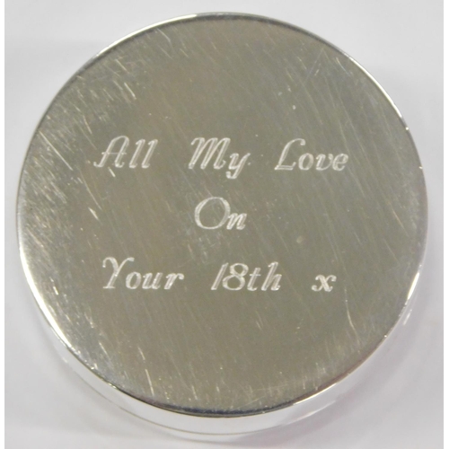 115 - Silver trinket box inscribed 'All my Love on your 18th'
