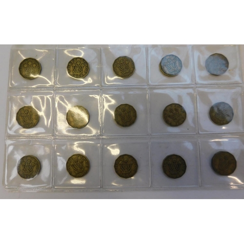 12a - Full set of George VI threepence coins 1937-1952