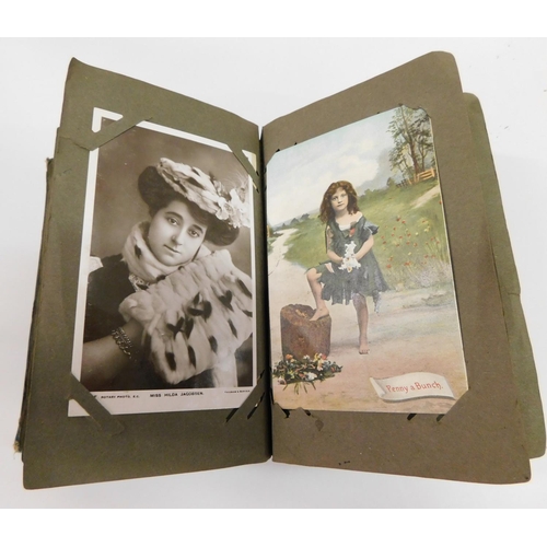 207 - Late antique/Early vintage postcard album – featuring Edwardian era actors & actresses