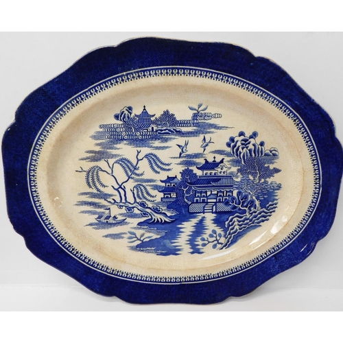 231 - Blue and white meat platter - crack on reverse and Arthur Woods fish dishes x2 - no damage