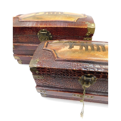 81 - Vintage safari style – hand decorated faux crocodile skin trunks