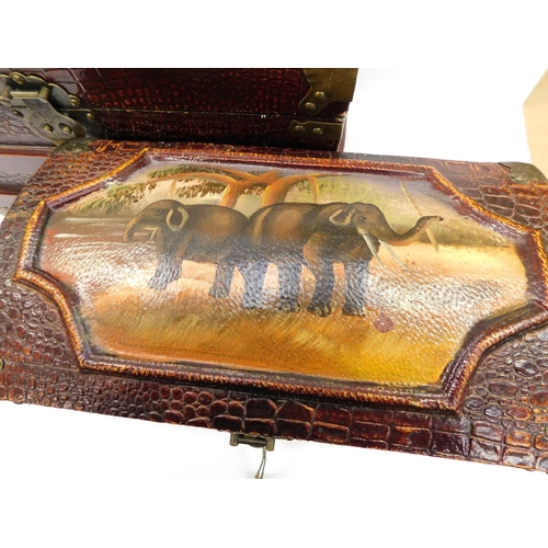 81 - Vintage safari style – hand decorated faux crocodile skin trunks