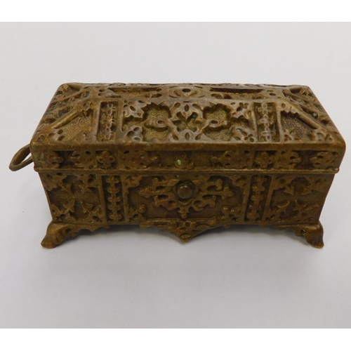 101 - Late Antique/Early Vintage, brass Oriental style jewellery casket – hand detailed on lion feet