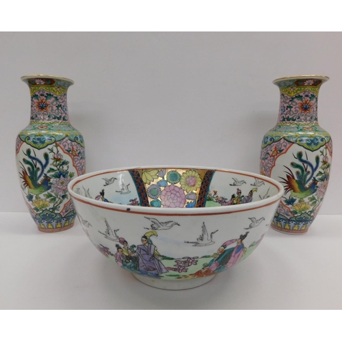 62 - Oriental large bowl & 2 vases