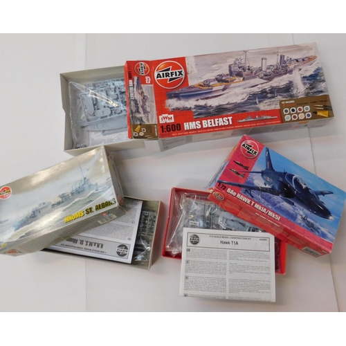 91 - Airfix models x3; 1:400 St. Albans, 1:72 Bae Hawk, 1:600 HMS Belfast - complete