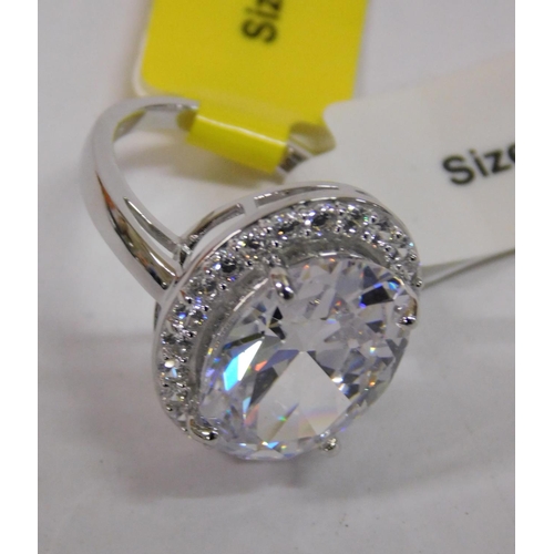 128 - Sterling silver white stone halo ring BNWT - size O, £39.99