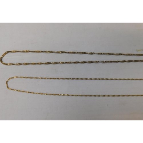 142 - 9ct Gold long chain and 9ct gold chain - both with broken clasps