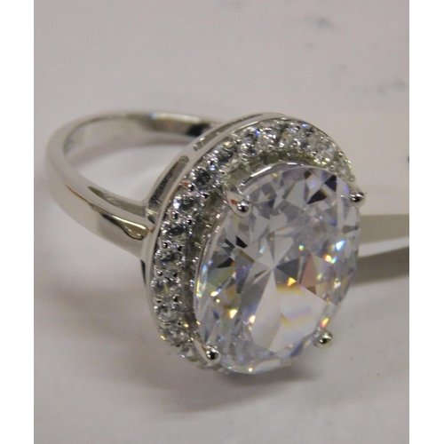 148 - Sterling silver white stone halo ring - size N