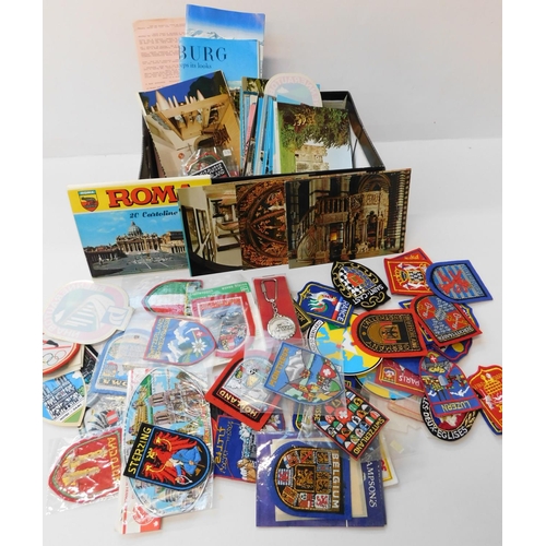 158 - Collection of fabric badges, postcards etc.