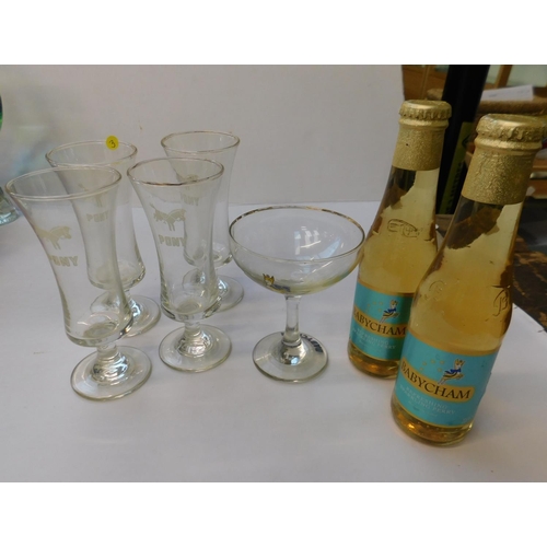 165 - 1970's Pony glasses, Babycham and glass