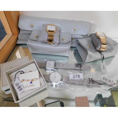 278 - 4x New Cluse watches and jewellery in pouches