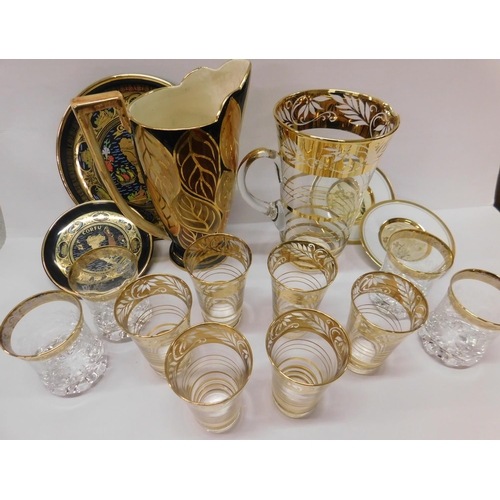 283 - Collection of gold detailed glass and plates/ ceramics etc.