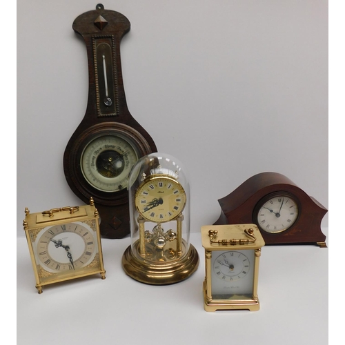 55 - Barometer and 4x mantle/ carriage clocks - unchecked...