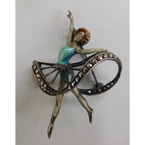 153 - Vintage enamelled & marcasite set ballerina brooch