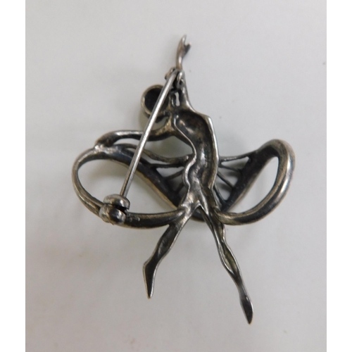 153 - Vintage enamelled & marcasite set ballerina brooch