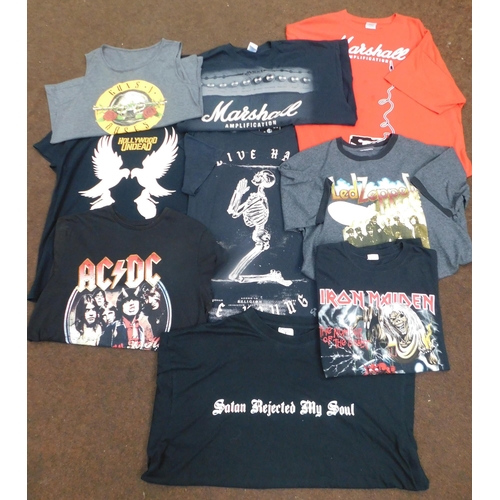 170 - 9x Heavy metal t-shirts incl. Guns n Roses, Zeppelin, ACDC, Iron Maiden, Marshals