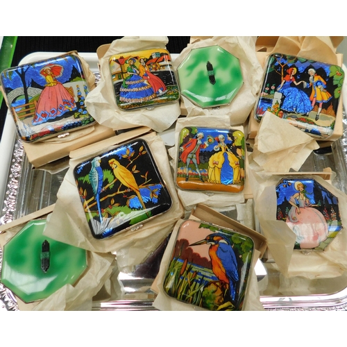 110 - Collection of vintage old/new shop stock – powder compacts including enamelled examples