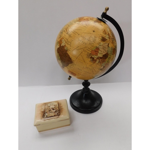 67 - Vintage desk globe & Arthur Wood trinket box