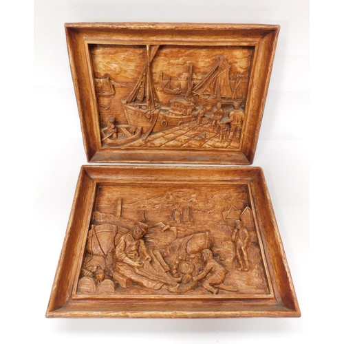 68 - Pair of hand carved style - relief plaques