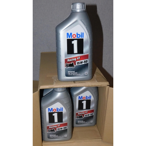 523 - Full box of 12 Mobil 4 stroke motorcycle oil 15W-50