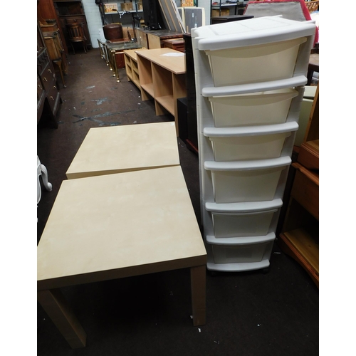 548 - 2x Ikea occasional tables and plastic stacking drawers