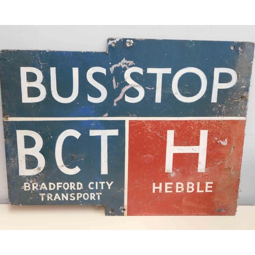 640 - Vintage hand painted Bradford City Transport Bus Stop sign