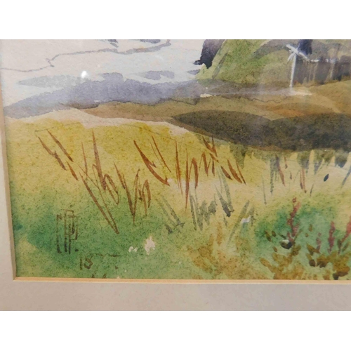 10 - Antique signed watercolour - Lake scene - frame 30x20.5