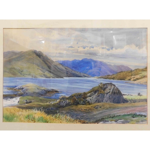 10 - Antique signed watercolour - Lake scene - frame 30x20.5