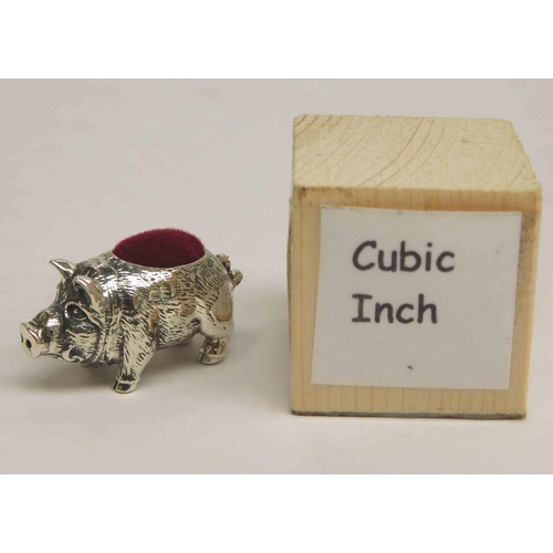 116 - Silver - pig pin cushion