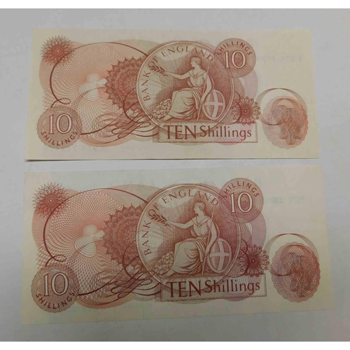 230 - Two - 1967 dated Ten Shilling banknotes