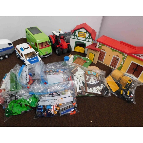 43 - Playmobil stables including - show jumping, horseboxes, 14 horses, 21 figures, vehicles, fences & ac... 