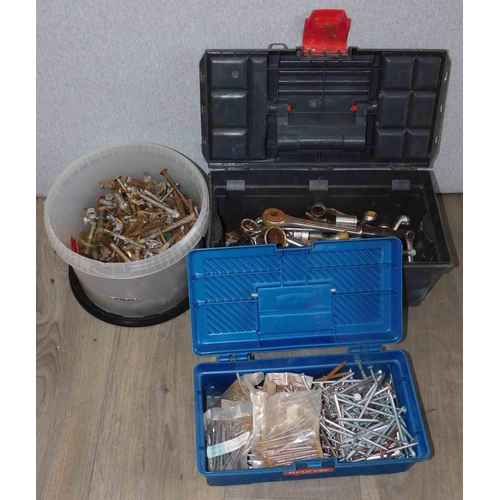 504 - Toolbox of spanners plus screws, nuts and bolts etc.