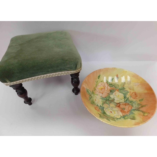 62 - Antique small footstool & hand painted bowl