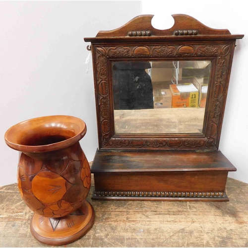 52 - Dressing table mirror & turned wood vase