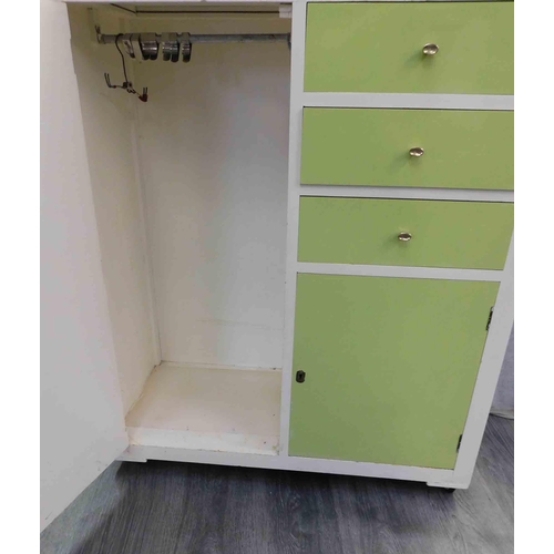 543 - Mid century 3 drawers painted cupboard, 2 lockable compartments & hanging space approx 36