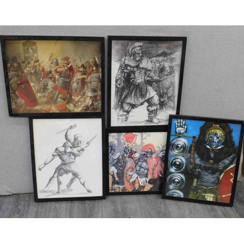 544 - Selection of 5 framed Gladiator style prints