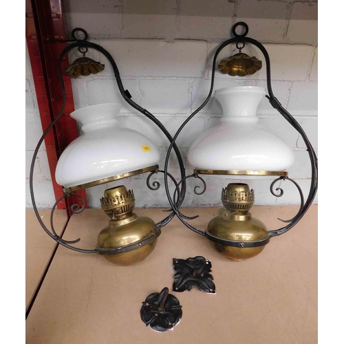 60 - Two - brass wall hanging lamps