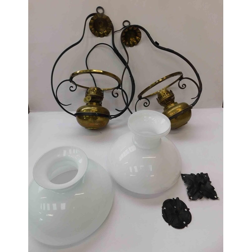 60 - Two - brass wall hanging lamps