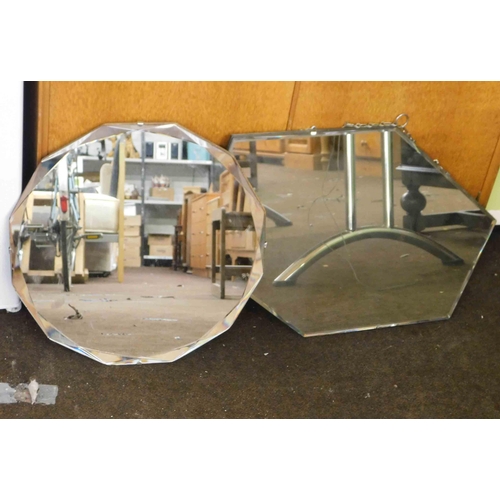 820 - Vintage shaped six sided bevel edge mirror and one other -  £1 start - all monies go to Bradford Hos... 