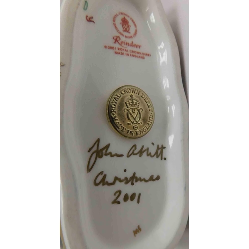 113 - Royal Crown Derby - Reindeer with gold stopper - signed 2001 - no box, no damage