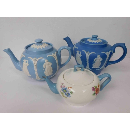 195 - Three tea pots - including Staffordshire pottery