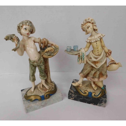 203 - Pair of Italian figures - signed Simonelli on marble plinths