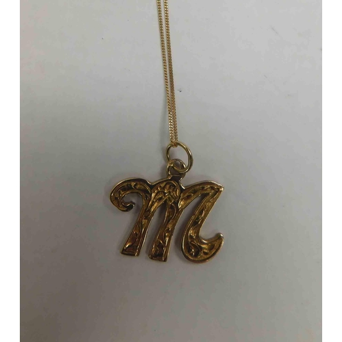 212 - 9ct Gold chain - with 'M' pendant