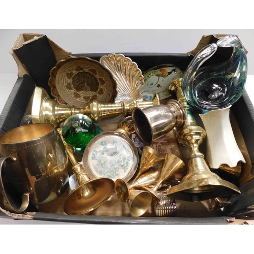 62 - Mixed items including - vintage brass & paperweights