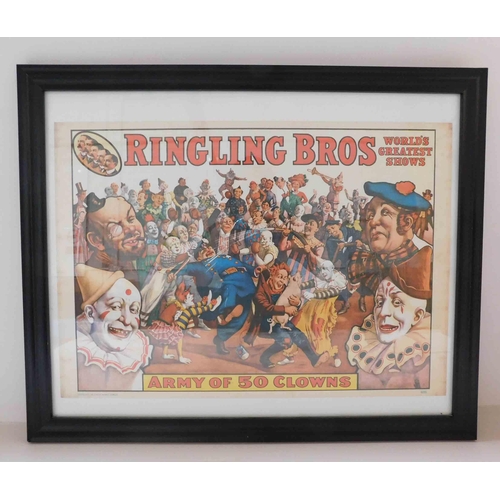 10 - Vintage 1960's Clown poster - Ringling brothers - Army of 50 Clowns - Frame 22x18in approx...