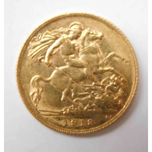 100 - Antique 1912 dated - 22ct Gold half sovereign coin